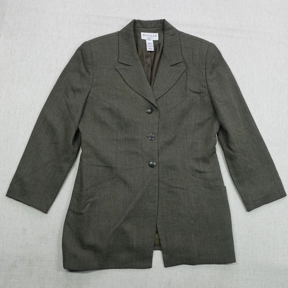 Saville Suit Blazer Skirt Set Womens 12 Olive Green Made USA Wool Career Lined - Picture 2 of 16